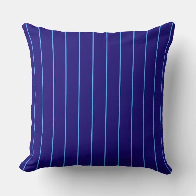 Navy Blue Pinstripe Throw Pillow | Modern Coastal  (Front)