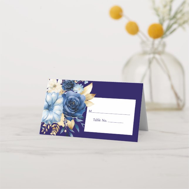 Navy Blue Place Card Guest Table No. Response Card (Front)