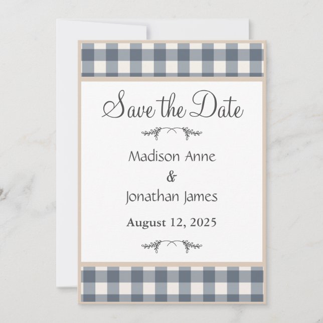 Navy Blue Plaid Farmhouse Wreath Country Save The Date (Front)
