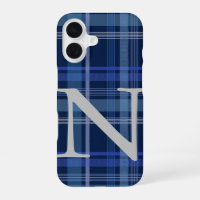 Navy Blue Plaid Tartan Cute Retro Monogram