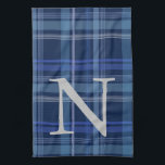 Navy Blue Plaid Tartan Cute Retro Monogram  Tea Towel<br><div class="desc">Navy Blue Plaid Tartan Cute Retro Aesthetic Monogram Kitchen Towel</div>