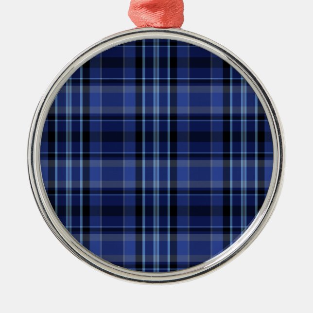 Navy Blue Plaid Tartan Metal Tree Decoration (Front)