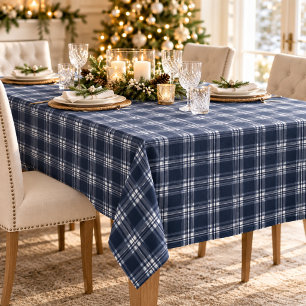 Navy Blue Plaid Tartan  Tablecloth