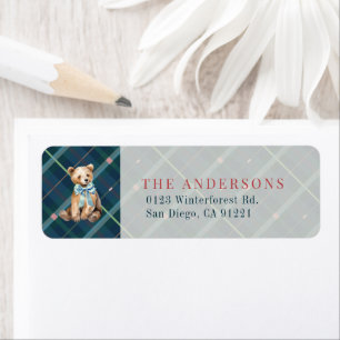 Navy Blue Plaid Teddy Bear Bow Return Address