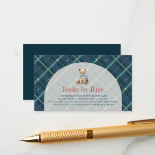 Navy Blue Plaid Teddy Bear Boy Baby Book Request Enclosure Card