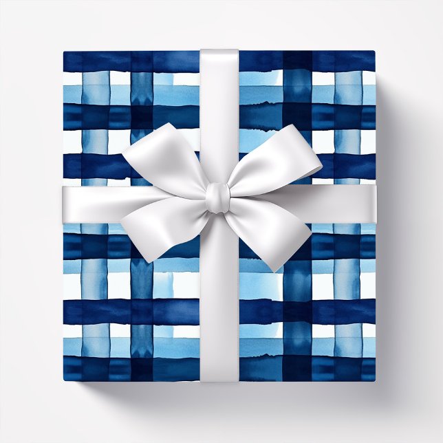 Navy blue Plaid Watercolor pattern Wrapping Paper (Creator Uploaded)