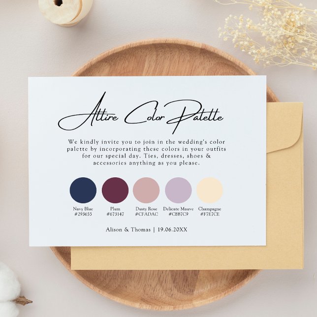 Navy Blue & Plum Wedding Colour Palette Attire Enclosure Card (Creator Uploaded)