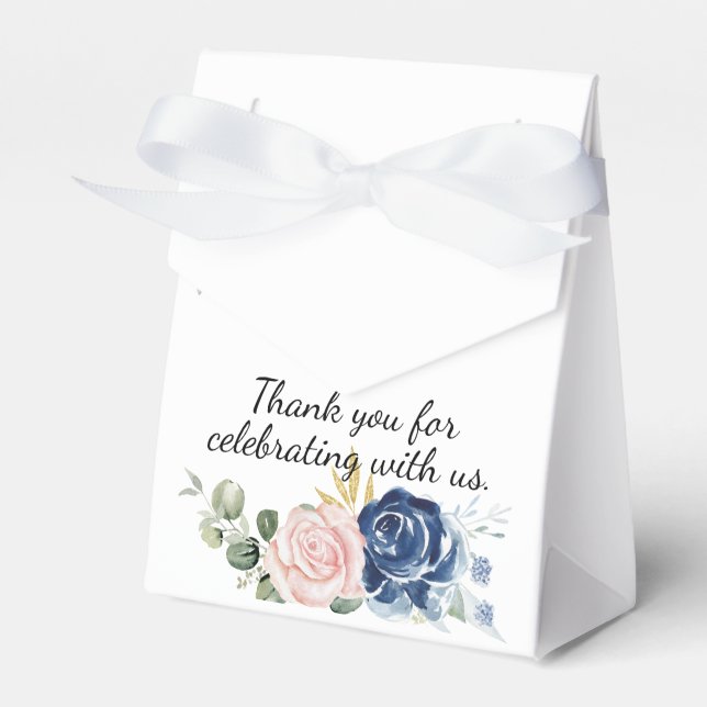 Navy blue plush pink floral thank you favour box (Front Side)
