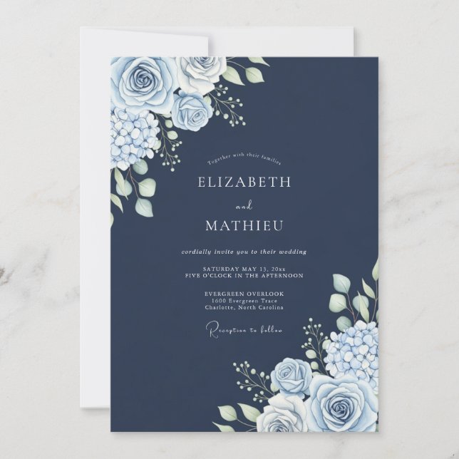 Navy Blue Polar Winter Wedding Invitation (Front)