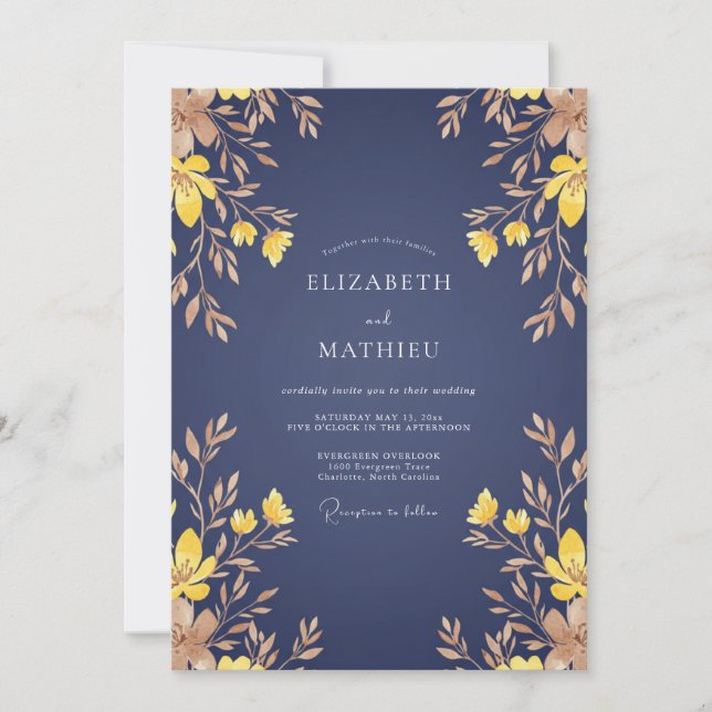 Navy Blue Polished Autumnal Wedding Invitation (Front)