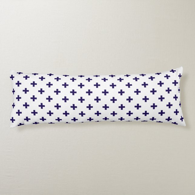 Navy blue polka crosses on white body cushion (Back)