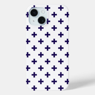 Navy blue polka crosses on white iPhone 15 case