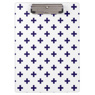 Navy blue polka crosses on white clipboard