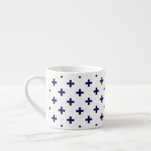 Navy blue polka crosses on white espresso cup
