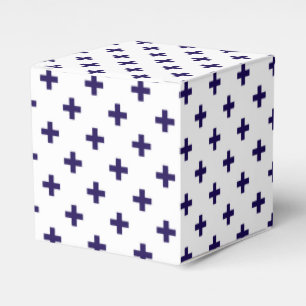 Navy blue polka crosses on white favour box
