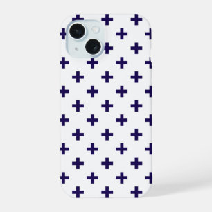 Navy blue polka crosses on white iPhone 15 case
