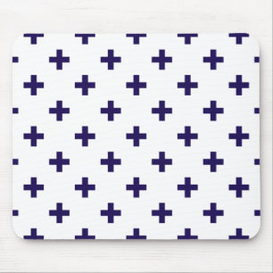 Navy blue polka crosses on white mouse mat