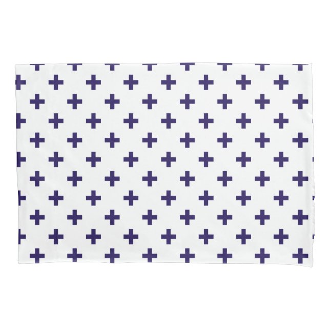 Navy blue polka crosses on white pillowcase (Front)