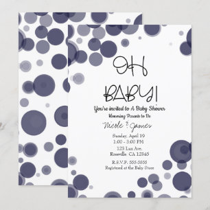 Navy Blue Polka Dot Bubbles OH BABY Shower Invitation