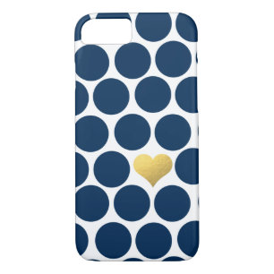 Navy Blue Polka Dot Gold Foil Heart iPhone iPhone 8/7 Case