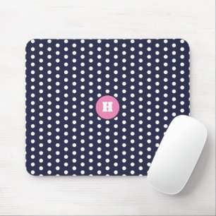 Navy Blue Polka Dot Monogram Mouse Pad