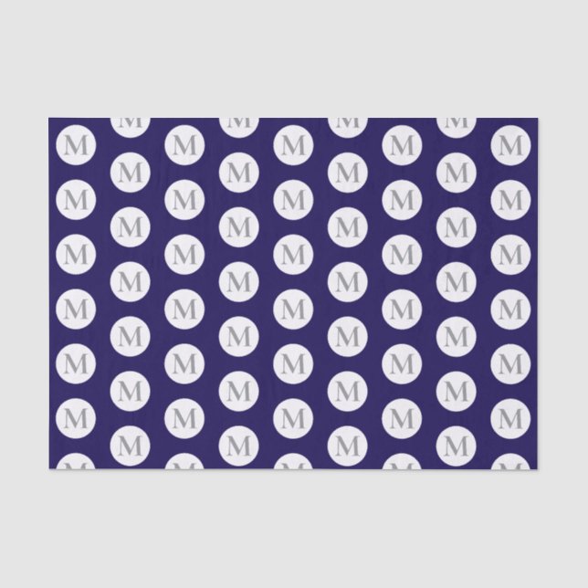 Navy Blue Polka Dot Monogram Tissue Paper (Front)