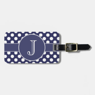 Navy Blue Polka-Dot Monogrammed Luggage Tag