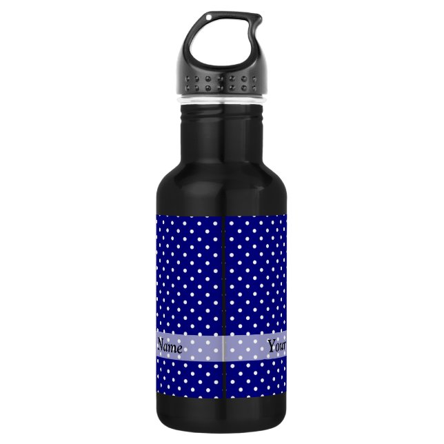 Navy blue polka dot pattern 532 ml water bottle (Front)