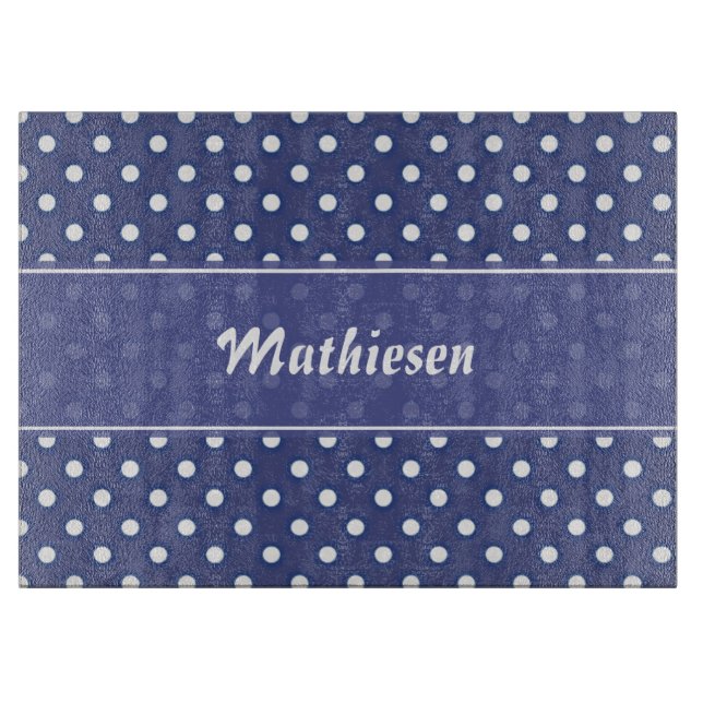 Navy Blue Polka Dot Personalised Cutting Board (Front)
