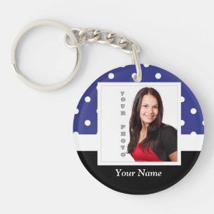 Navy blue polka dot photo template key ring