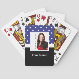Navy blue polka dot photo template playing cards