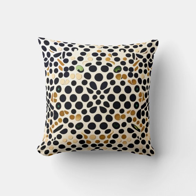 Navy Blue Polka Dots: Gold and Emerald Accents Cushion (Front)