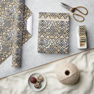Navy Blue Polka Dots: Gold and Emerald Accents Wrapping Paper