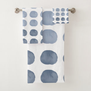Navy Blue Polka Dots Gradient Happy Cute Art  Bath Towel Set