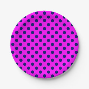 Navy Blue Polka Dots on Pink Paper Plate
