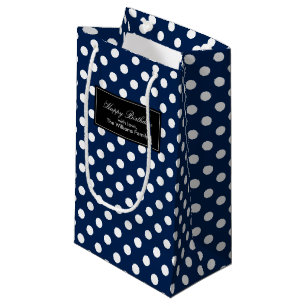Navy Blue Polka Dots Personalised Small Gift Bag