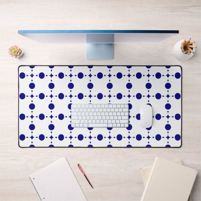 Navy Blue Polka Dots, Polka Dot Pattern, Dots Desk Mat (Office 1)