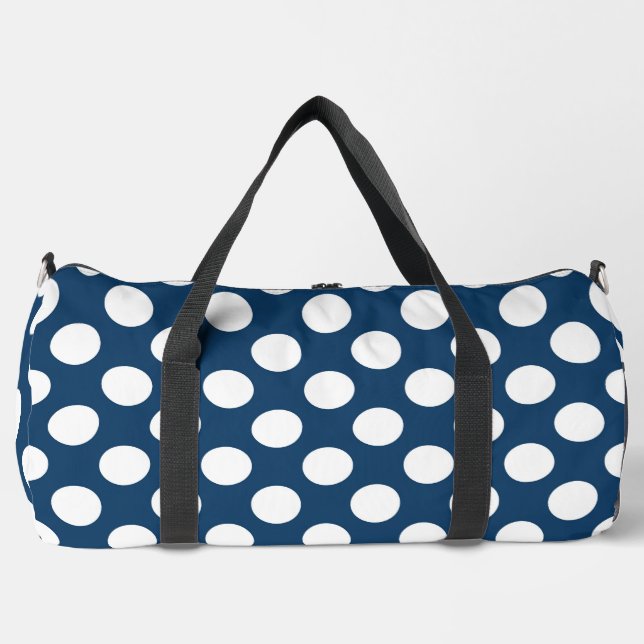 Navy Blue Polka Dots, Polka Dot Pattern, Dots Duffle Bag (Front)