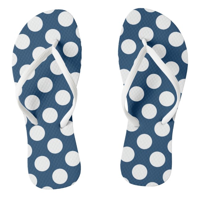 Navy Blue Polka Dots, Polka Dot Pattern, Dots Flip Flops (Footbed)
