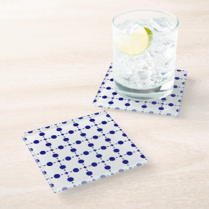 Navy Blue Polka Dots, Polka Dot Pattern, Dots Glass Coaster