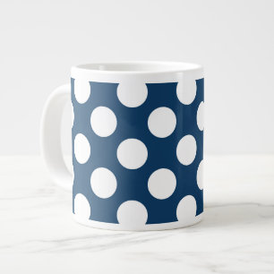 Navy Blue Polka Dots, Polka Dot Pattern, Dots Large Coffee Mug