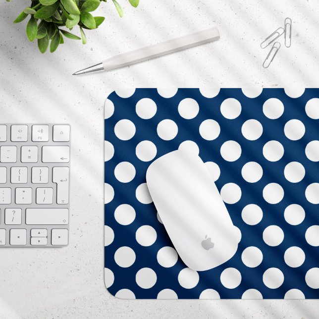 Navy Blue Polka Dots, Polka Dot Pattern, Dots Mouse Mat (Creator Uploaded)