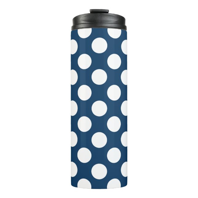 Navy Blue Polka Dots, Polka Dot Pattern, Dots Thermal Tumbler (Front)