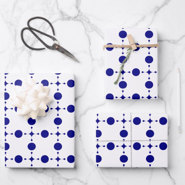 Navy Blue Polka Dots, Polka Dot Pattern, Dots Wrapping Paper Sheet (Front)