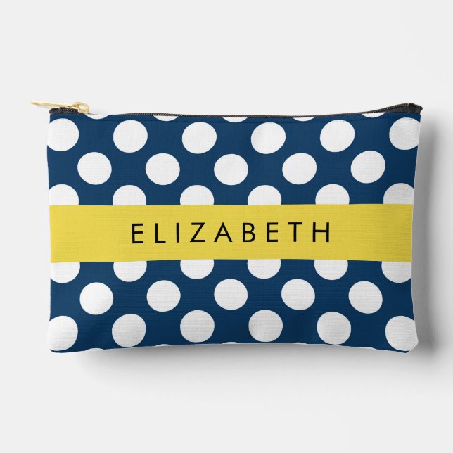 Navy Blue Polka Dots, Polka Dot Pattern, Your Name Accessory Pouch (Front)