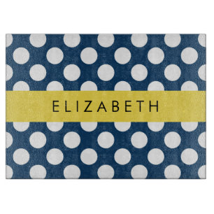 Navy Blue Polka Dots, Polka Dot Pattern, Your Name Cutting Board