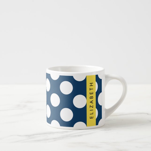Navy Blue Polka Dots, Polka Dot Pattern, Your Name Espresso Cup (Right)