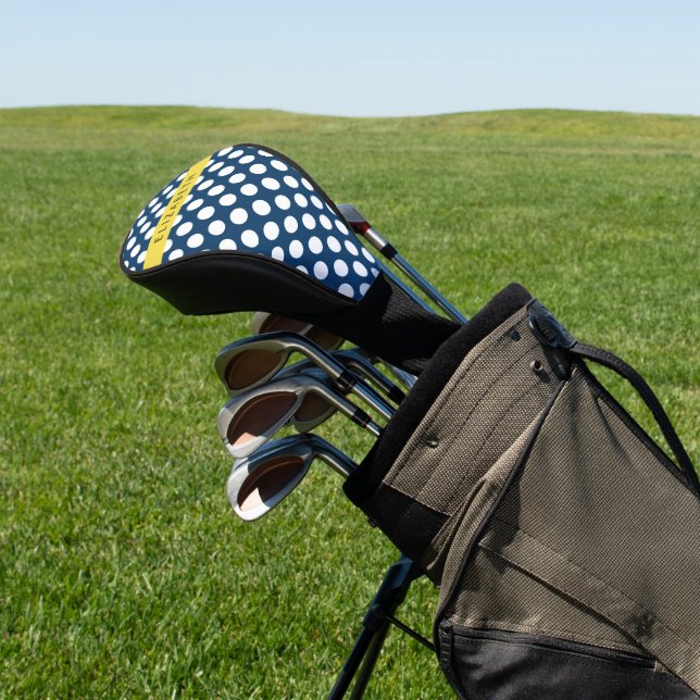 Navy Blue Polka Dots, Polka Dot Pattern, Your Name Golf Head Cover (In Situ)