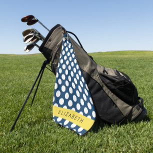 Navy Blue Polka Dots, Polka Dot Pattern, Your Name Golf Towel