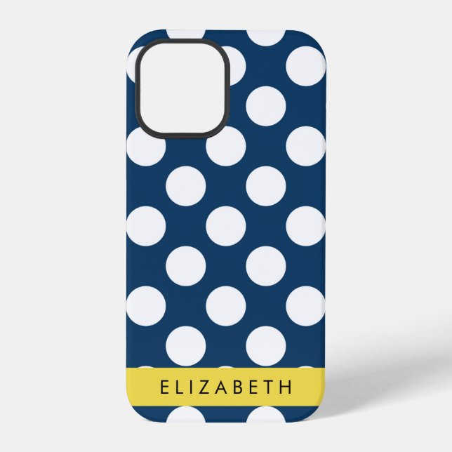 Navy Blue Polka Dots, Polka Dot Pattern, Your Name iPhone Case (Back)